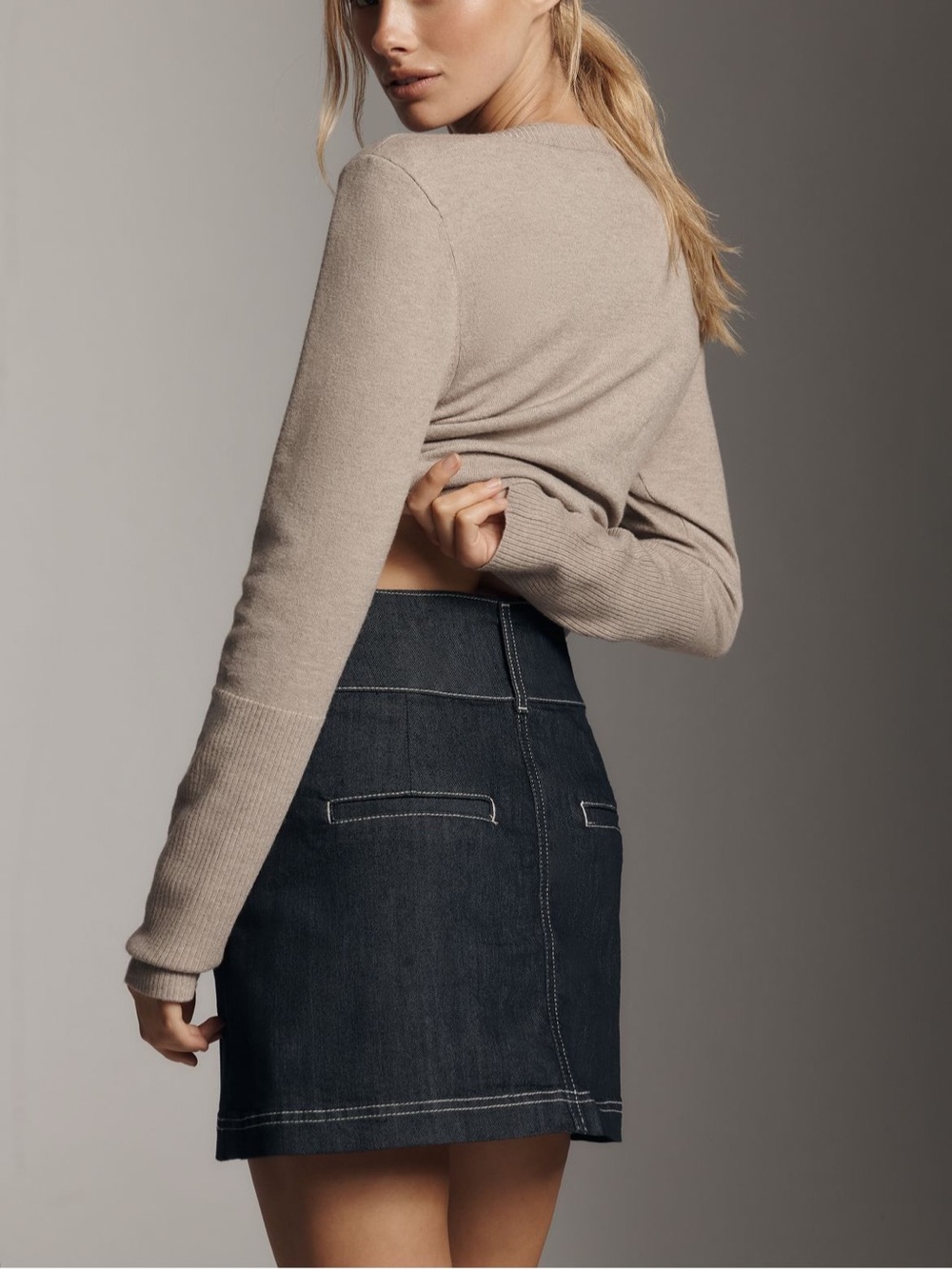 Anthropologie Dark Medium Denim Button-Front Mini Skirt - Picture 3 of 3